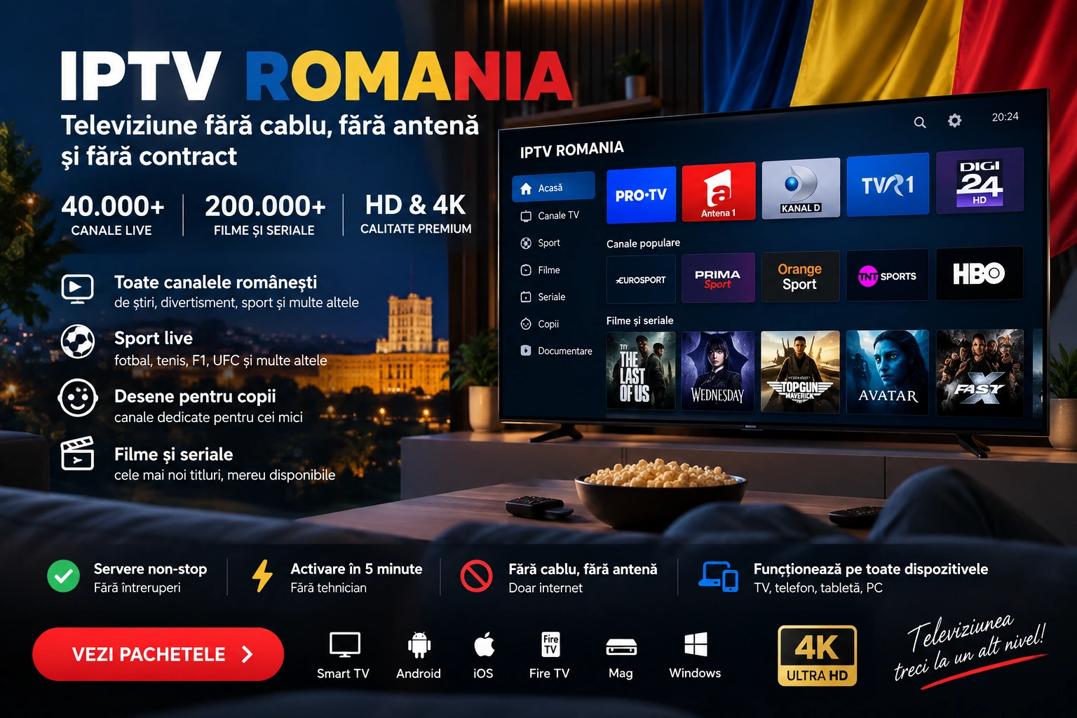IPTV Romania – televiziune fără cablu, fără antenă și fără contract